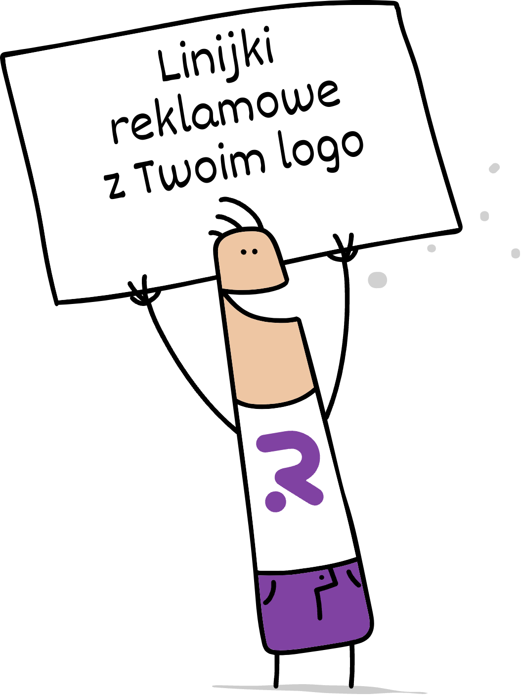 Buddy trzymający napis linijki reklamowe z Twoim logo